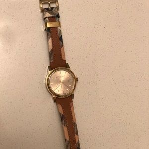 Burberry Ladies Haymarket Check Leather Watch